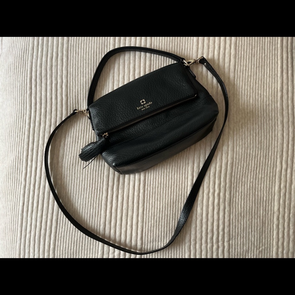 Kate Spade Cobble Hill Flap Tassel Crossbody Bag: Black Leather